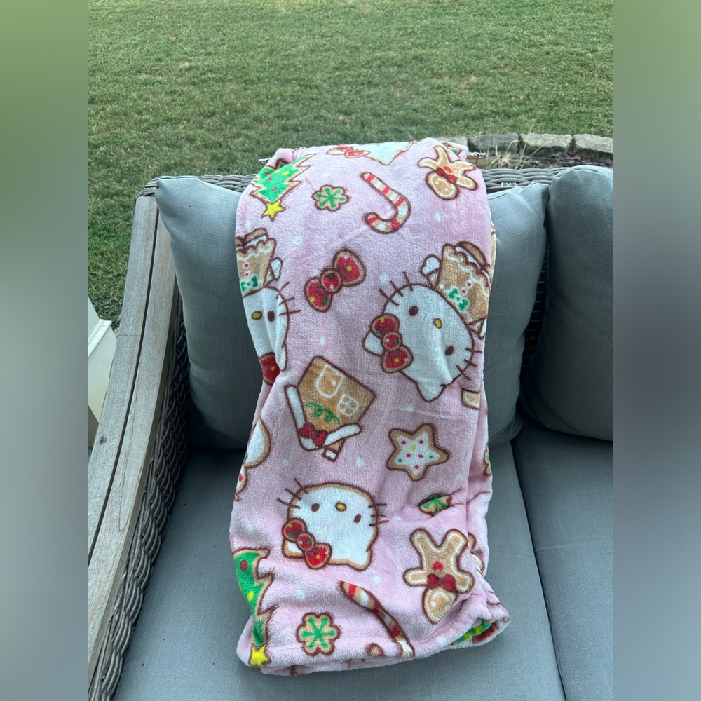 Hello Kitty pink and brown gingerbread Christmas throw